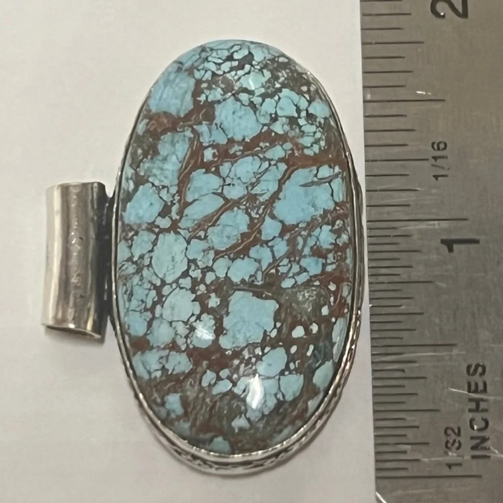 Turquoise & Veining Matrix, Ornate Cut Out Bale & Bezzled SilverOverlay